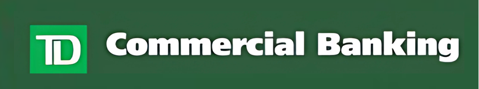 TD bank logo in a dark green rectangle box, white text reads "Commercial Banking" 